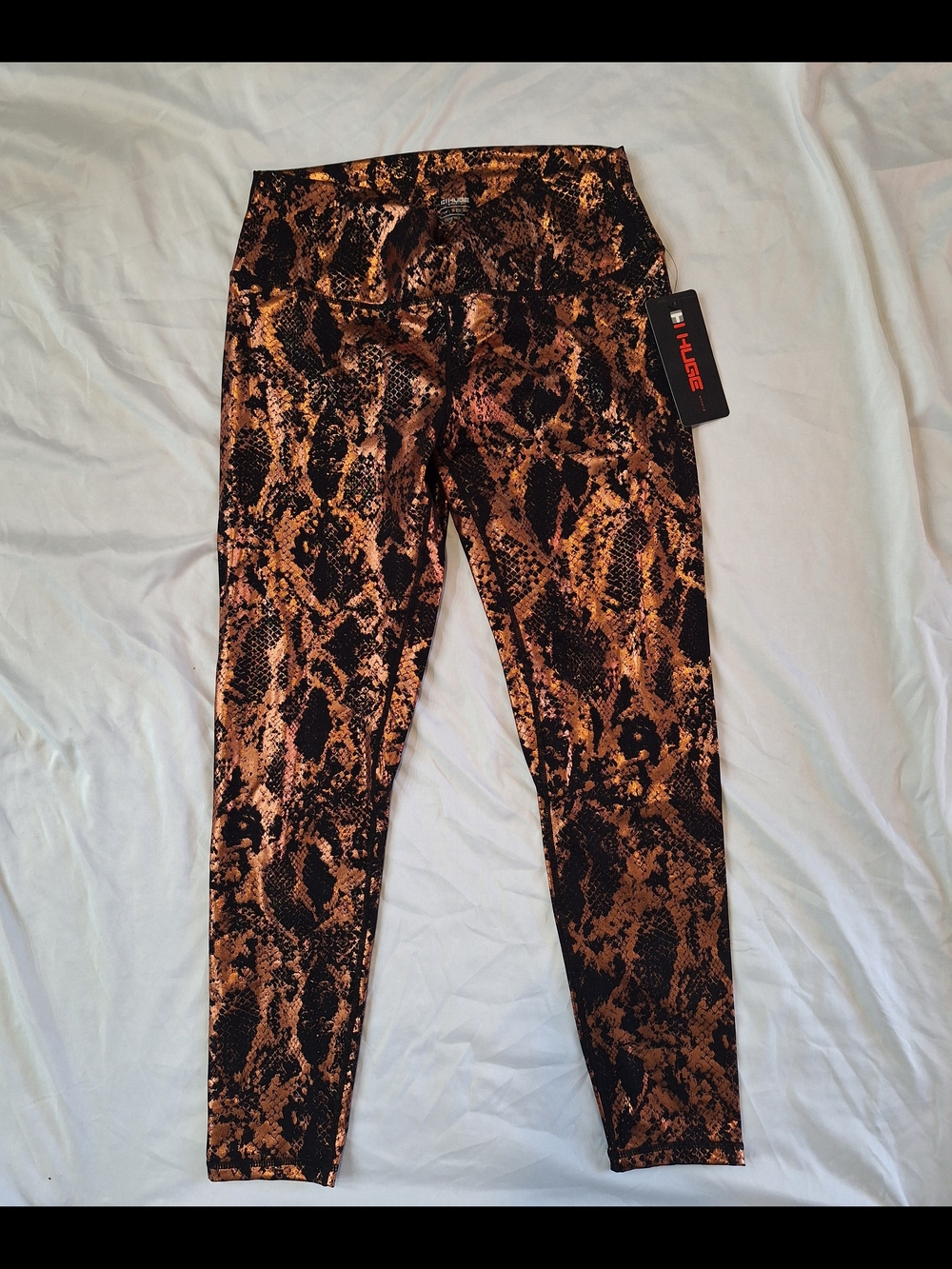 HUGE Metallic Copper and Black Snake-Print Leggings